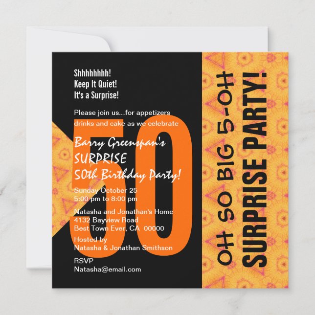 Invitación 50° Naranja Diagonal sorpresa y V04 negro (Anverso)