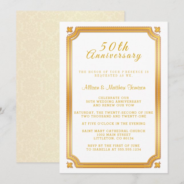 Invitación 50.o Aniversario de boda de oro (Anverso / Reverso)