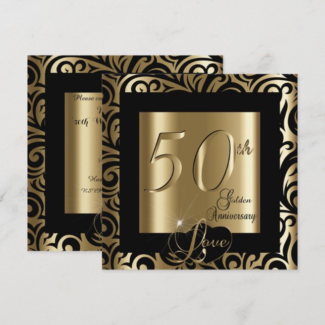 Invitación 50.o Aniversario de boda de oro (Anverso / Reverso)