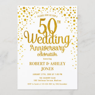 Invitación 50.o Aniversario de boda - oro y blanco