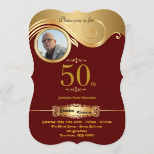 Invitación 50.o, anyage del hombre del cumpleaños, art déco,