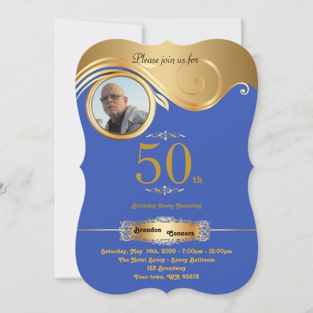 Invitación 50.o, anyage del hombre del cumpleaños, art déco, (Anverso)