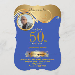Invitación 50.o, anyage del hombre del cumpleaños, art déco,