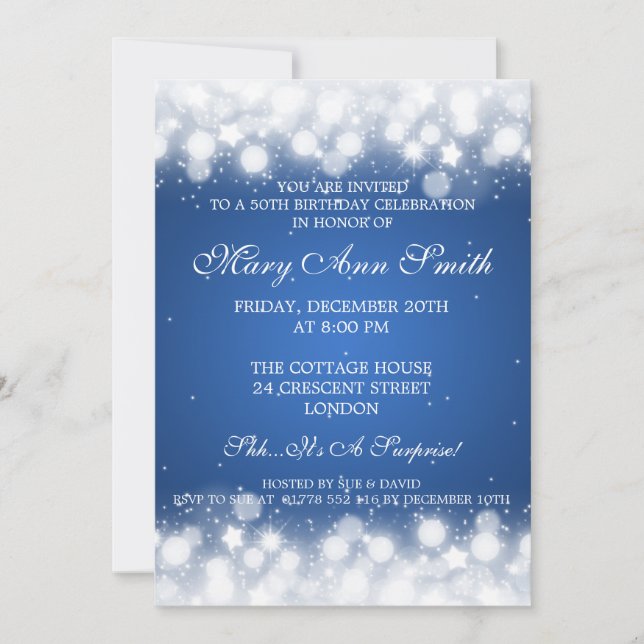 Invitación 50.o azul mágico elegante de la chispa de la (Anverso)