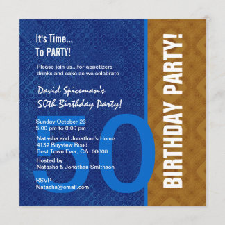 Invitación 50.o Azul real y bronce modernos V08 del