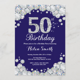 Invitación 50.o Azules marinos del cumpleaños y diamante de