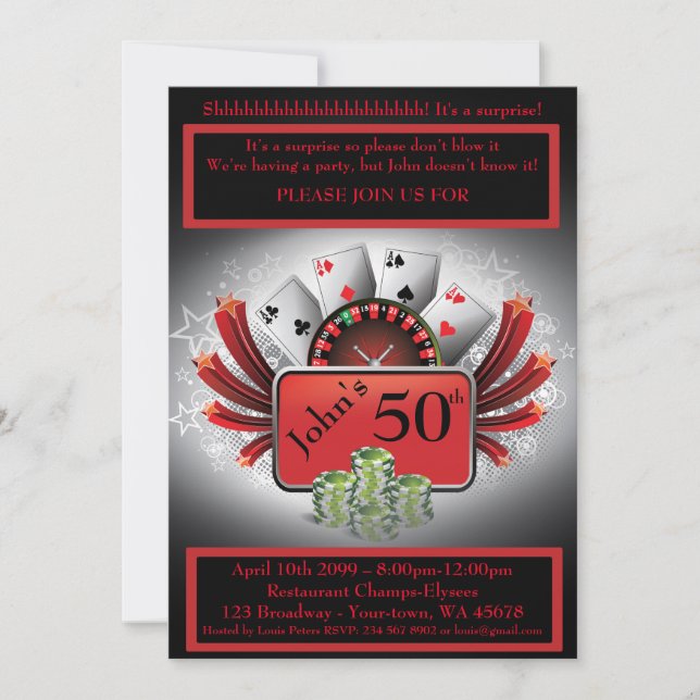 Invitación 50.o, casino del hombre del cumpleaños, fiesta de (Anverso)