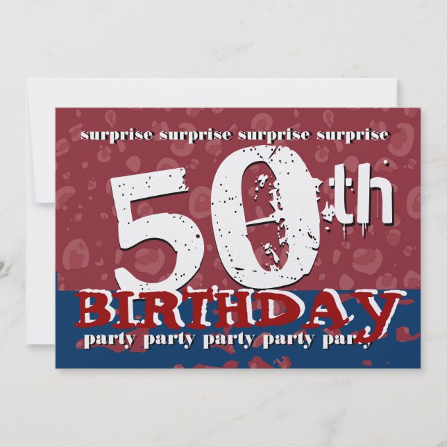 Invitación 50.o Confeti azul blanco rojo del cumpleaños de la (Anverso)