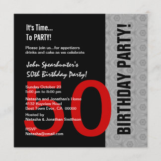 Invitación 50.o Cumpleaños D845 divertido negro de plata rojo