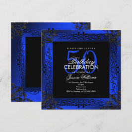 Invitación 50.o cumpleaños enmarcado decorativo azul elegante