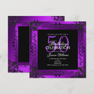 Invitación 50.o cumpleaños enmarcado decorativo púrpura