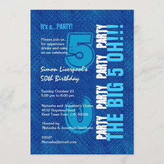 Invitación 50.o Cumpleaños para él azul real y aguamarina