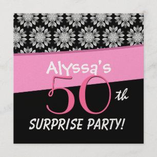 Invitación 50.o Estampado de plores blanco y negro del fiesta
