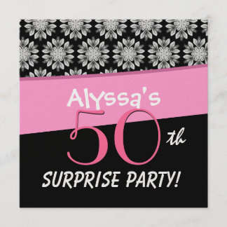 Invitación 50.o Estampado de plores blanco y negro del fiesta