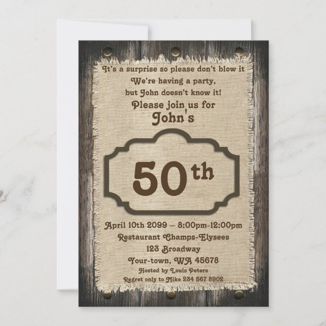 Invitación 50.o, hombre del cumpleaños, hombre de fiesta, (Anverso)