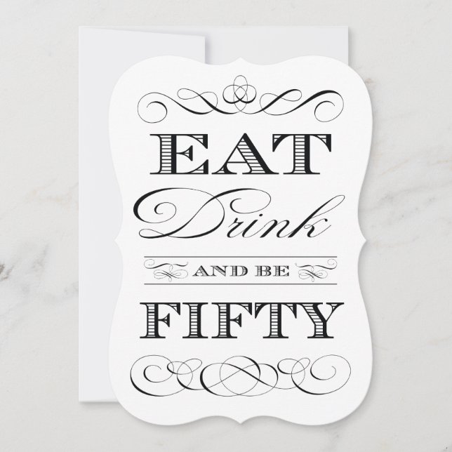 Invitación 50.o La fiesta de cumpleaños come la bebida y sea (Anverso)