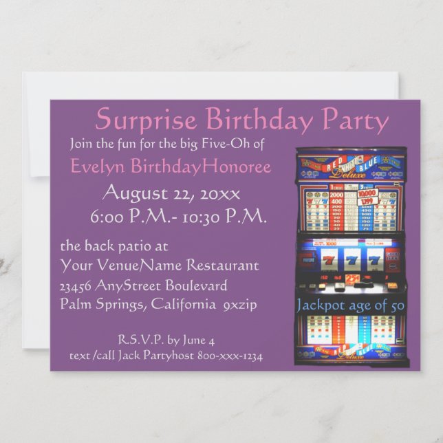 Invitación 50.o Máquina tragaperras del casino de la fiesta (Anverso)
