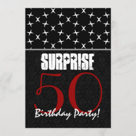 Invitación 50.o Modelo blanco negro rojo del cumpleaños de la