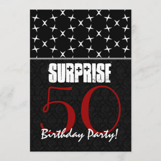 Invitación 50.o Modelo blanco negro rojo del cumpleaños de la