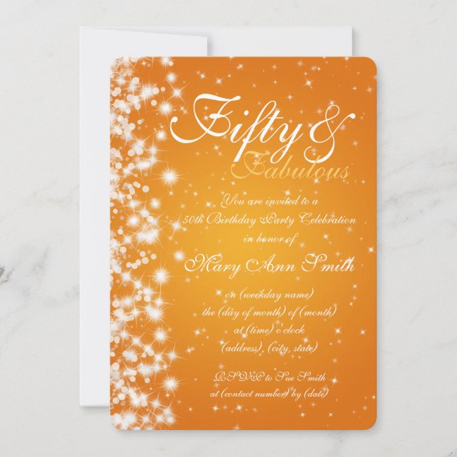 Invitación 50.o Naranja de la chispa de la fiesta de (Anverso)