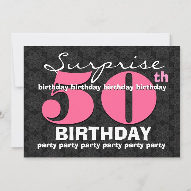 Invitación 50.o Negro del rosa de la fiesta de cumpleaños de (Anverso)