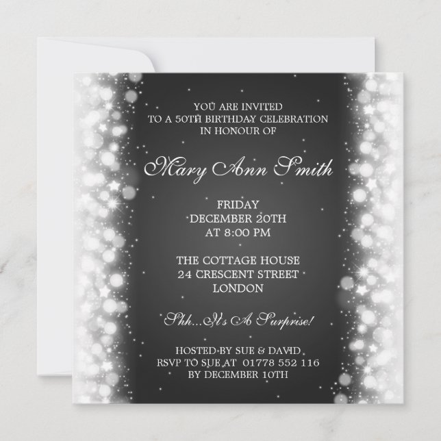 Invitación 50.o negro mágico elegante de la chispa de la (Anverso)