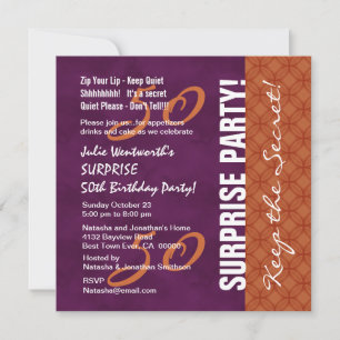 Invitación 50.o Púrpura y naranja del cumpleaños de la