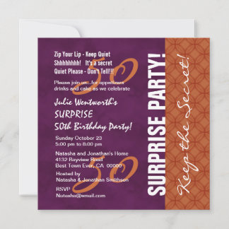 Invitación 50.o Púrpura y naranja del cumpleaños de la