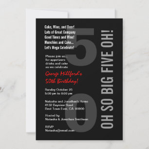 Invitación 50.o ¡Rojo blanco CINCO OH del negro moderno del