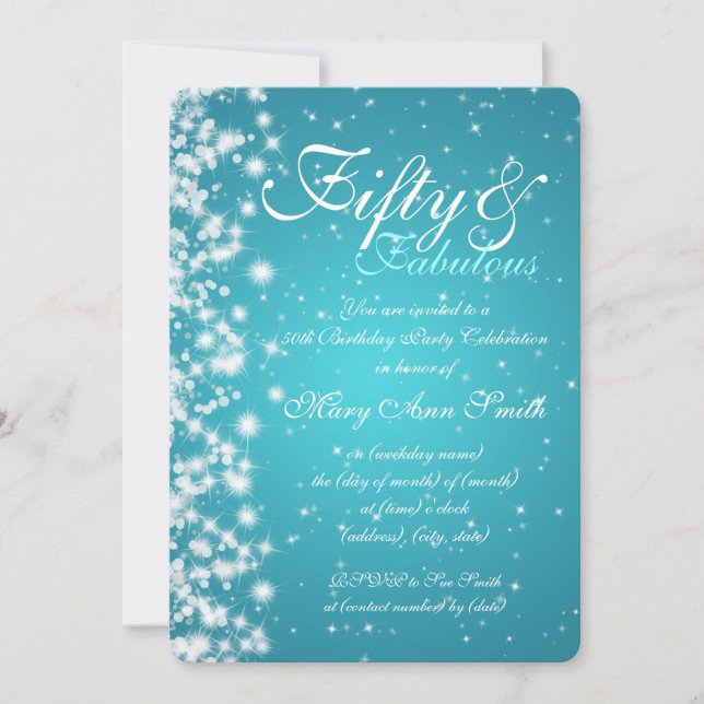 Invitación 50.o Turquesa de la chispa de la fiesta de (Anverso)