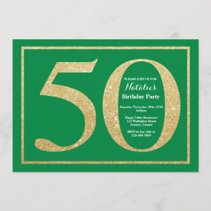 Invitación 50.o Verde del cumpleaños y purpurina del oro