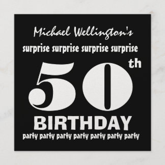 Invitación 50° SORPRESA Fiesta de cumpleaños blanco negro W18