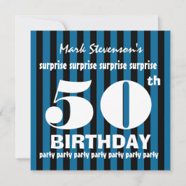 Invitación 50° SORPRESA Fiesta de cumpleaños Blue Stripes A01
