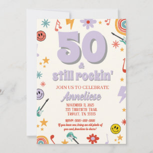 Invitación 50 y aún Rockin’ Retro Música Temática Cumpleaños
