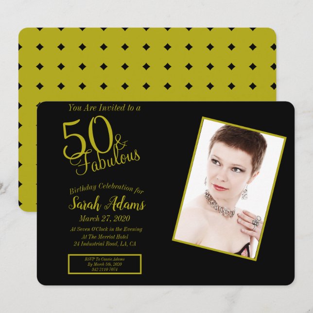 Invitación 50 y Fab Gold y Black 50th Birthday Party Photo (Anverso / Reverso)