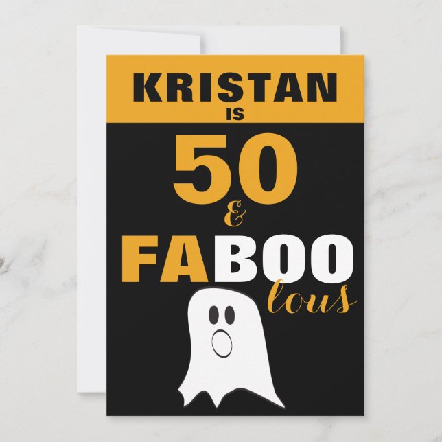 Invitación 50 y FaBOOlous 50 cumpleaños de Halloween (Anverso)
