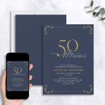 Invitación 50 y fabulosa caligrafía azul y oro Cumpleaños<br><div class="desc">¡Es tu especial cumpleaños número 50, y es hora de celebrarlo! ¿Quieres lanzar el mejor bash de la ciudad? Asegúrese de que comienza con el más alto estilo con esta invitación de cumpleaños de 50 y Fabulosa caligrafía azul y oro. Seguramente marcará el tono para una celebración glamorosa. Esta hermosa...</div>