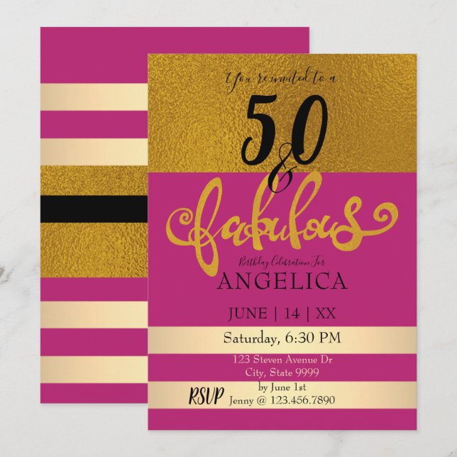 Invitación 50 y fabulosa celebración de cumpleaños (Anverso / Reverso)