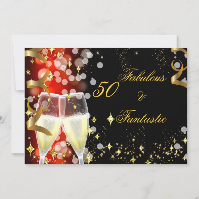 Invitación 50 y Fabulosa Fantástica Fiesta de Champán Dorado  (Anverso)