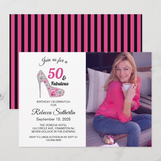 Invitación 50 y fabulosa fiesta de cumpleaños (Anverso / Reverso)