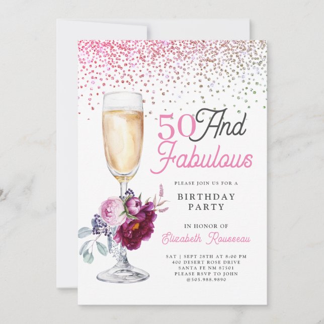Invitación 50 Y Fabulosa Fiesta De Cumpleaños (Anverso)