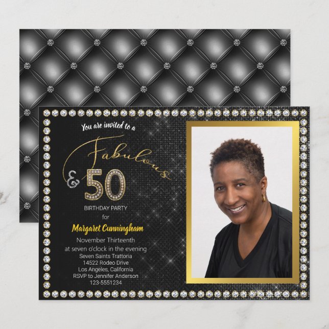 Invitación 50 y fabulosa fiesta de cumpleaños 50 del Diamante (Anverso / Reverso)