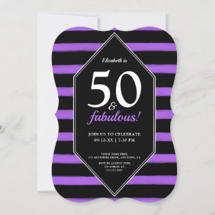 Invitación 50 y fabulosa fiesta de cumpleaños 50 púrpura y ne