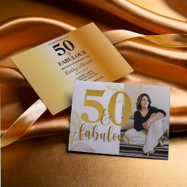 Invitación 50 y fabulosa fiesta de cumpleaños con foto de oro