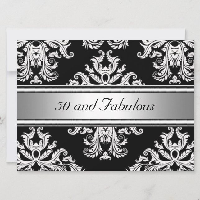 Invitación 50 y Fabulosa Fiesta de Cumpleaños Damask (Anverso)