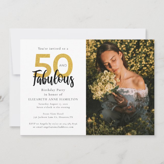 Invitación 50 y fabulosa fiesta de cumpleaños de foto 50 (Anverso)