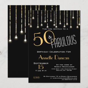 Invitación 50 y fabulosa Fiesta de cumpleaños de las Luces Ne
