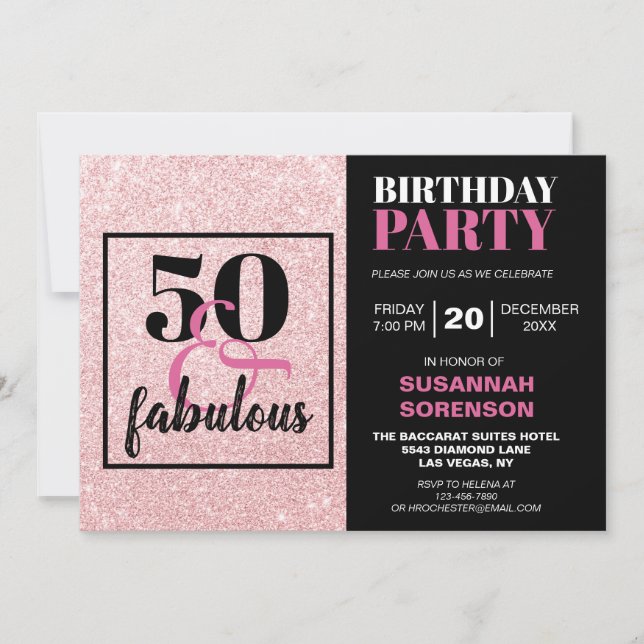 Invitación 50 y fabulosa fiesta de cumpleaños de Purpurina ro (Anverso)