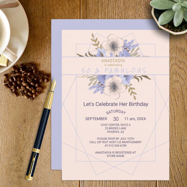 Invitación 50 y fabulosa fiesta de cumpleaños del Rosa de la  (Easy to personalize floral pastel rose party invitation for the event planner. See the collection.)