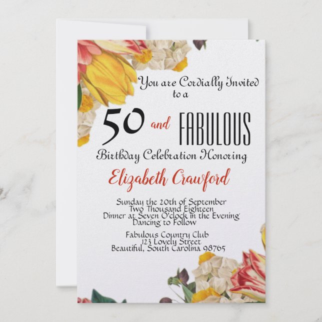 Invitación 50 y Fabulosa Fiesta de Cumpleaños Elegante (Anverso)
